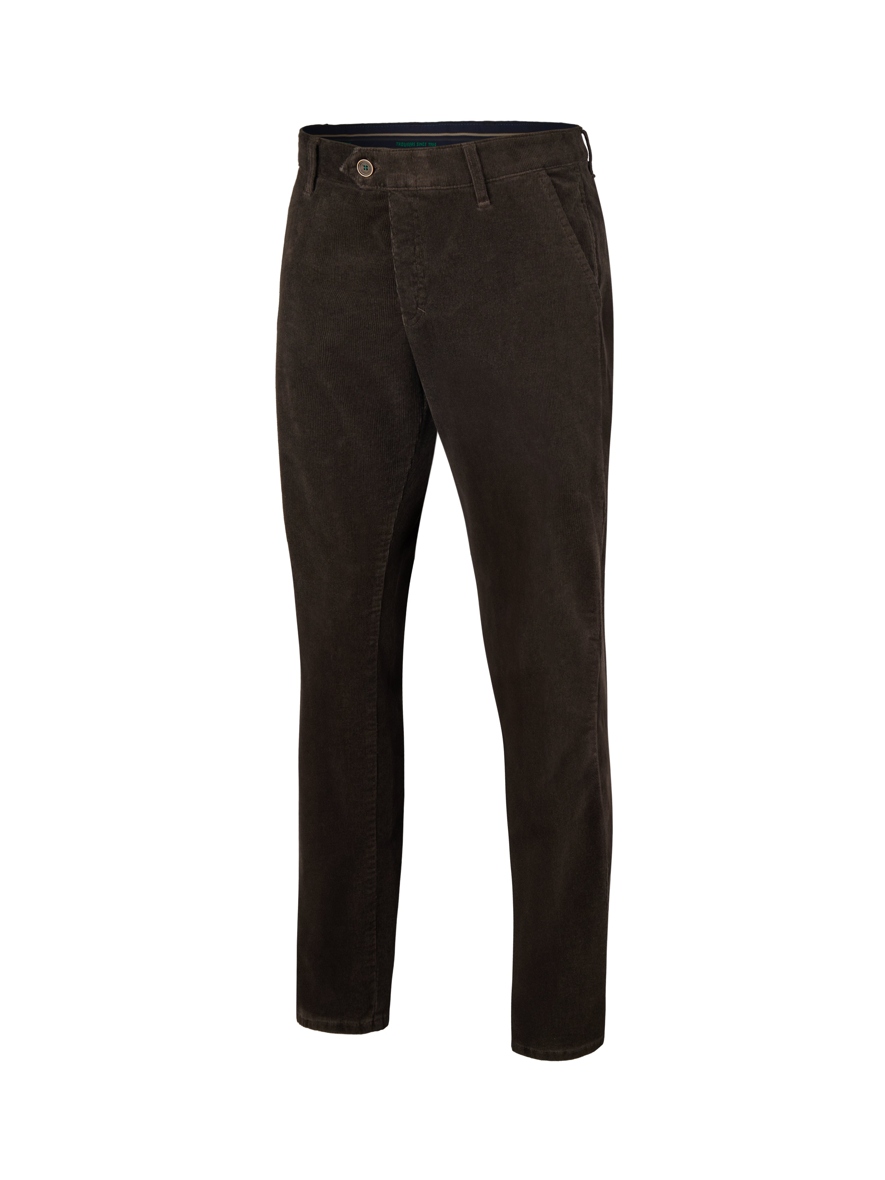 Hellgraue Cord-Hose mit Flat Front, elastischem Komfortbund, Hemdenstopper und Bundverlängerung mit Knopf und Haken. Bequemes Modell in casualiger Optik, schmalerer Fußweite, Regular Fit, hergestellt von Club of Comfort, geeignet für Herbst/Winter, aus hochwertigem Feincord mit Stretch.