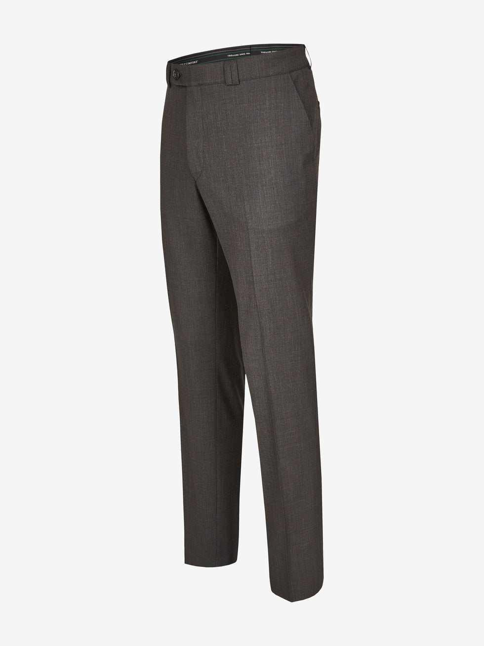 Dunkelgraue SANTOS 2590 Flat Front-Hose vom Hersteller Club of Comfort, aus melierter Woll-Mischqualität, mit elastischem Komfortbund, Hemdenstopper, normaler Leibhöhe, geradem Bein, waschbar und mit Stretch.