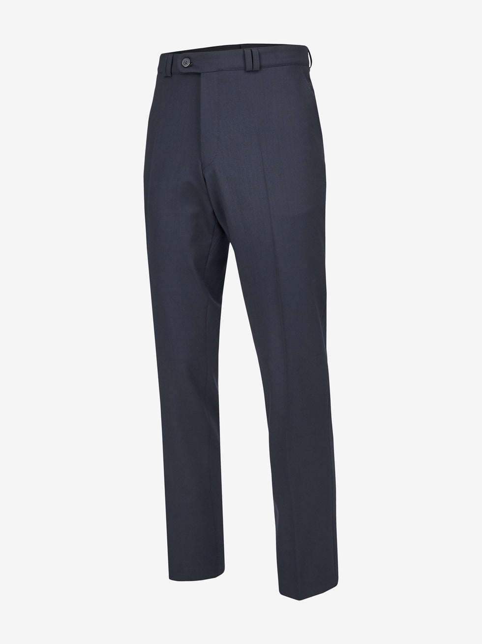 Bequeme dunkelblaue Flat Front-Hose von Club of Comfort mit elastischem Komfortbund, Hemdenstopper, Bundverlängerung mit Knopf und Haken, gefertigt aus maschinenwaschbarer Woll-Mischqualität, normaler, niedriger Leibhöhe, geradem Bein, geeignet für Ganzjahres-Saison, Modell SANTOS 2590.