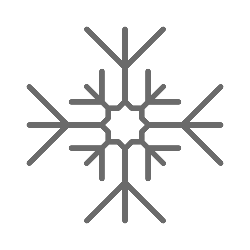 Schneeflocke in einfacher, stylisierter Linienzeichnung mit symmetrischem Muster, die nach oben zeigt.