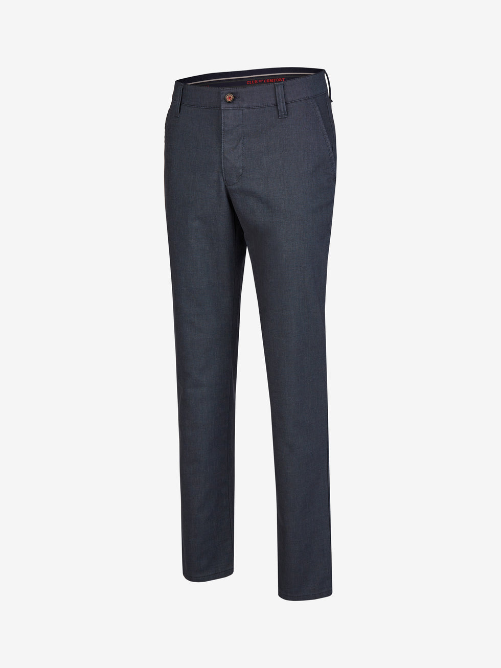 Hose GARVEY 7827 in marine-melange, bequeme Flat Front mit Komfortbund, Hemdenstopper, aus Baumwoll-Stretch mit Thermolite-Wärmeisolierung, Regular Fit, schmaler Beinverlauf, geeignet für Herbst/Winter, blau, langlebiges High-Tech-Gewebe.