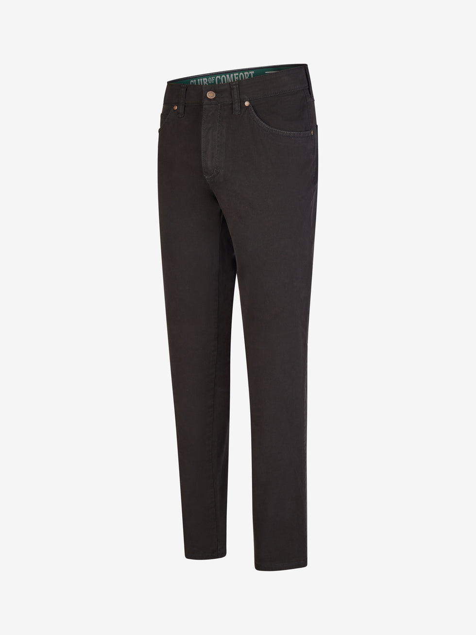 Schwarze HENRY 8070 Baumwollhose von Club of Comfort mit 6-Pocket, elastischem Doppelstoffbund, Hemdstopper und Mobile Pocket in rechter Vordertasche. Bequemer Regular Fit, ca. 405 g/lfm, mit 360° Stretch, Made in Green by Oeko-Tex, ideal für alle Jahreszeiten.