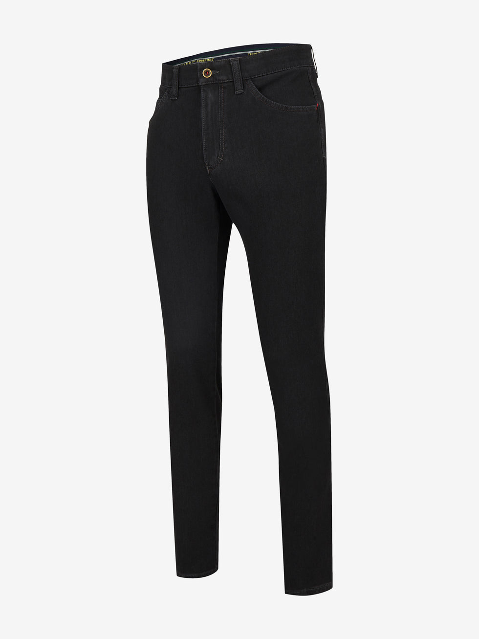 Schwarze Herren-Hose MARVIN 7054 in anthrazit, regular Fit, modifizierte 5 Pocket Passform, aus hochelastischem Bi-Stretch-Denim mit 360-Grad-Stretch, Komfortbund, Hemdstopper, T400-Beimischung für Formstabilität, mit Swing-Pocket, elastisch, Allround-Saison, Eco-Label, von Club of Comfort.