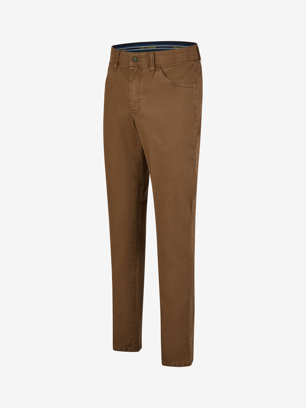 Hose MARVIN 8011 in Braun, aus High Stretch Baumwolle mit winterlichem Struktur-Print, modifizierte 5-Pocket-Form, Regular Fit, elastischer Comfortbund, Hemdenstopper, sportlicher Kontrast-Münztasche, für Herbst/Winter, hergestellt von Club of Comfort.