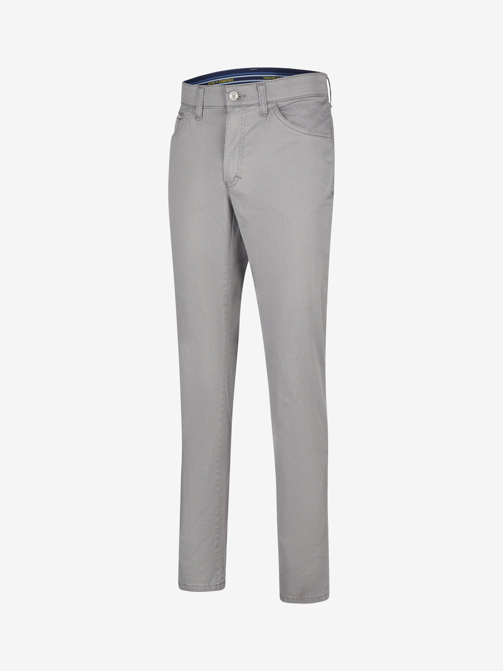 Graue Damenhose „MARVIN 8103“ von Club of Comfort, mit elastischem Komfortbund, Hemdenstopper, Swing-Pocket, doppelt paspelierter Münztasche, leichter Baumwoll-High Stretch mit Mikro-Print, Regular Fit, schmalem Bein, 270 g/m², gefertigt in Deutschland.