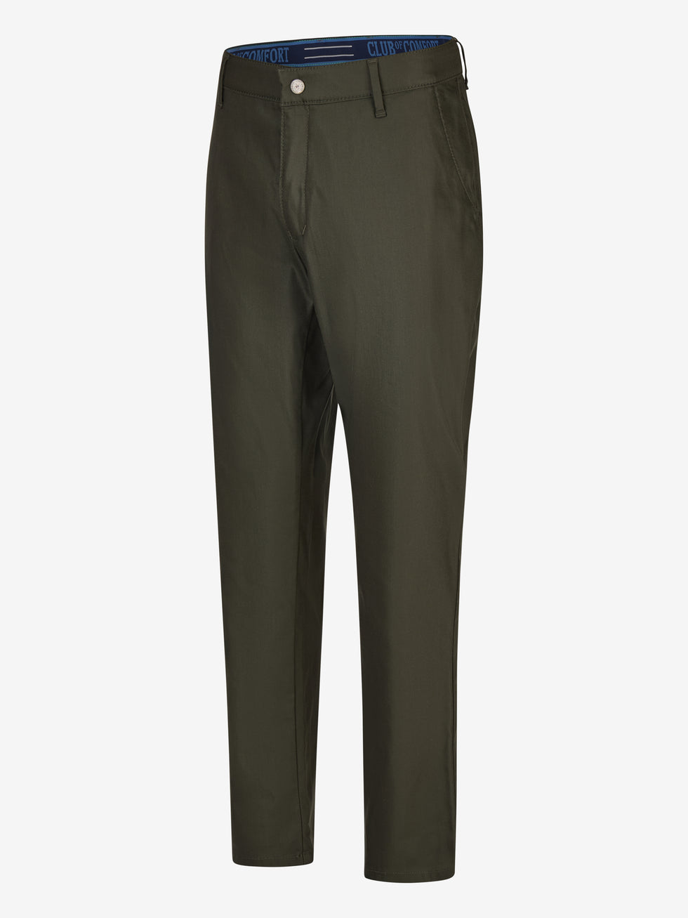Dunkelgrüne Chino-Hose ROB 8130 im Tapered Fit von Club of Comfort, aus High Stretch Techno-Cotton mit elastischem Comfortbund, Hemdenstopper, komfortabler Passform, normale Leibhöhe, ideal für Ganzjahres-Outdoor, Standard 100 by Oeko-Tex.