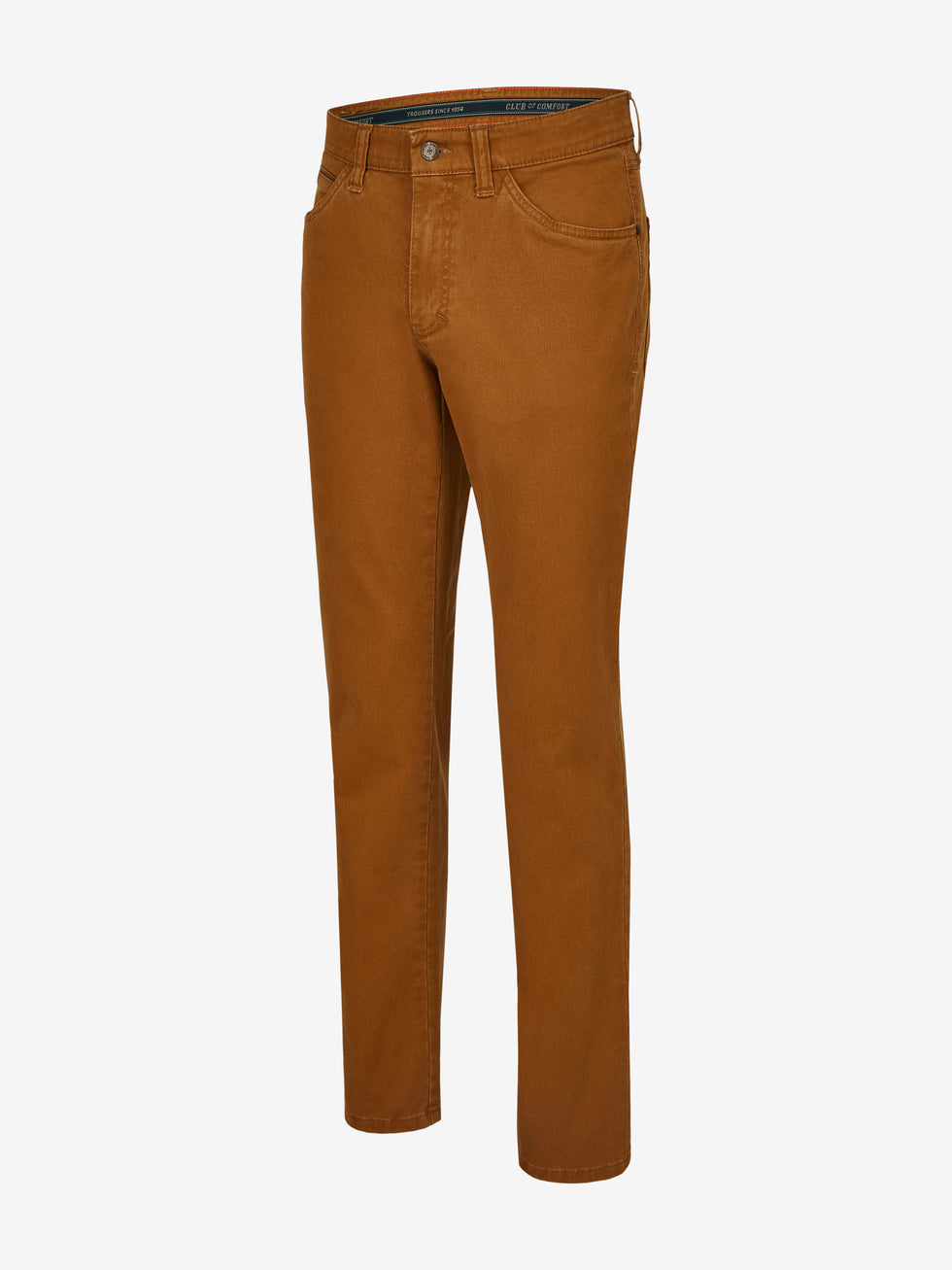Bequeme HENRY 7612 - toffeebraune 6-Pocket Hose mit elastischem Doppelstoffbund, Hemdstopper und separater Mobile Pocket in der rechten Vordertasche, hergestellt aus High Stretch-Baumwolle, mit Normaler Leibhöhe, schlankem Bein und schmaler Fußweite, geeignet für Herbst/Winter.